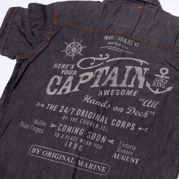 GREY BACK CAPTAIN PRINTED DENIM HALF SLEEVES SHIRT